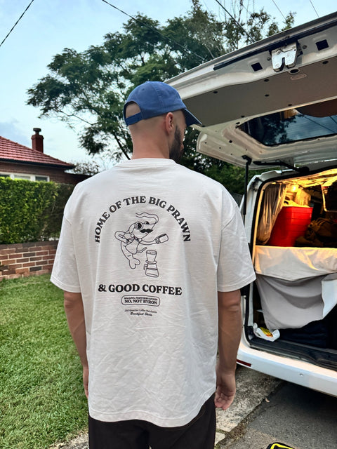"Home of the Big Prawn' Old Quarter Tee - Milkmans Market Breakfast Shirts